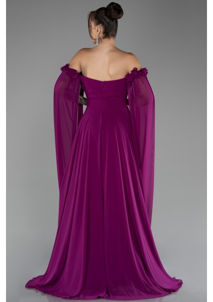 Kayık Yaka Bacak Dekolteli Uzun Şifon Abiye ABU3462 fiyatları