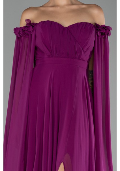 Kayık Yaka Bacak Dekolteli Uzun Şifon Abiye ABU3462 modelleri