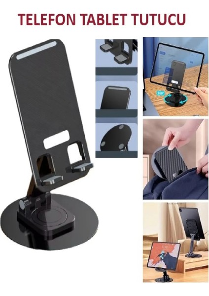 360 Dönebilen Telefon Tutucu Katlanabilir Tablet Tutucu Masa Üstü Şarj Standı Metal Telefon Tutucu