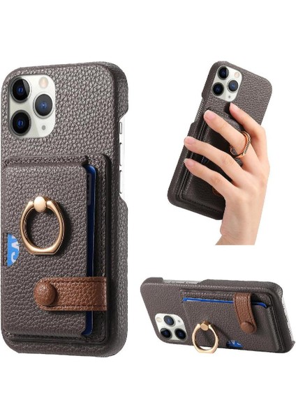 IPhone 11 Için Kılıf Pro Max Kart Yuvaları Premium Dokulu Deri Halka Standı (Yurt Dışından)