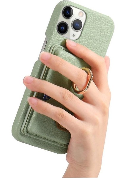 IPhone 11 Için Kılıf Pro Max Kart Yuvaları Premium Dokulu Deri Halka Standı (Yurt Dışından)