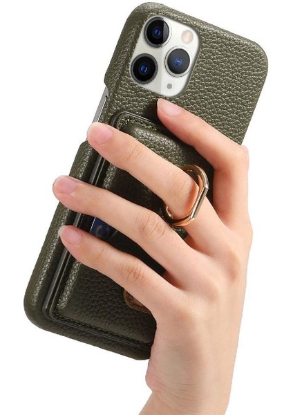 IPhone 11 Için Kılıf Pro Premium Dokulu Deri Kart Yuvaları Halka Standı (Yurt Dışından)