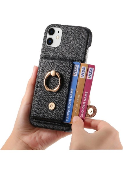 IPhone 11 Premium Dokulu Deri Halka Standı Kart Yuvaları Için Kılıf (Yurt Dışından) indirimleri