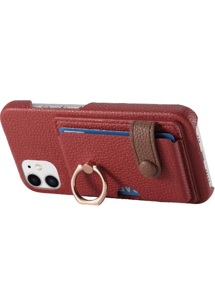 IPhone 12 Mini Kart Yuvaları Premium Dokulu Deri Halka Standı (Yurt Dışından)