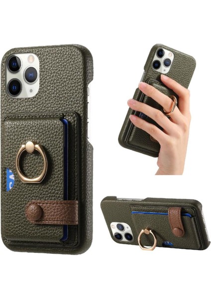 IPhone 11 Için Kılıf Pro Max Kart Yuvaları Premium Dokulu Deri Halka Standı (Yurt Dışından)