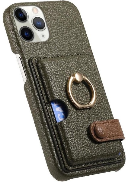 IPhone 11 Için Kılıf Pro Max Kart Yuvaları Premium Dokulu Deri Halka Standı (Yurt Dışından)