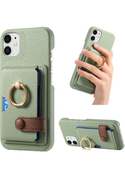 IPhone 12 Mini Kart Yuvaları Premium Dokulu Deri Halka Standı (Yurt Dışından)