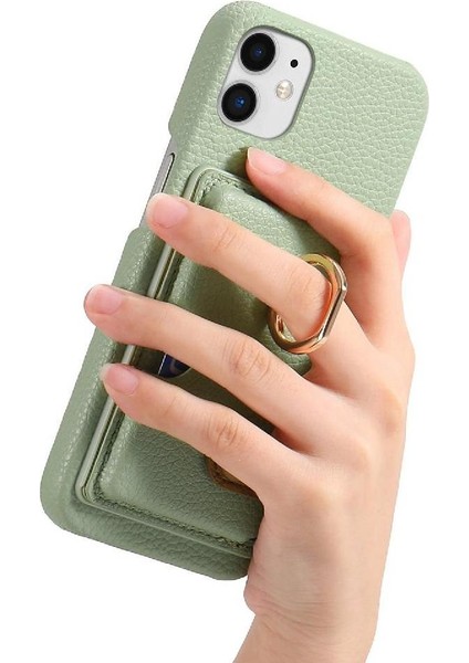 IPhone 12 Mini Kart Yuvaları Premium Dokulu Deri Halka Standı (Yurt Dışından)