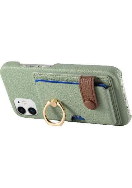 IPhone 12 Mini Kart Yuvaları Premium Dokulu Deri Halka Standı (Yurt Dışından)
