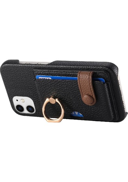 IPhone 12 Mini Kart Yuvaları Premium Dokulu Deri Halka Standı (Yurt Dışından)