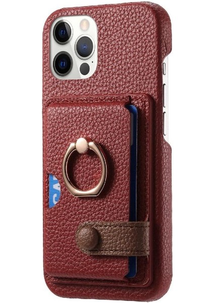 IPhone 12 Için Kılıf Pro Max Halka Standı Premium Dokulu Deri Kart Yuvaları (Yurt Dışından)