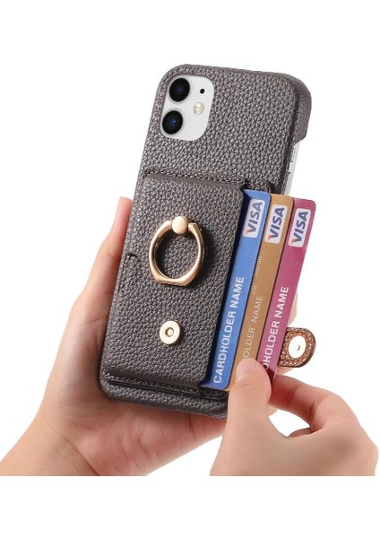IPhone 12 Mini Kart Yuvaları Premium Dokulu Deri Halka Standı (Yurt Dışından)