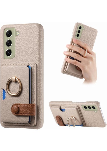 Samsung Galaxy S21 Fe Premium Dokulu Deri Kart Yuvaları Halka (Yurt Dışından)