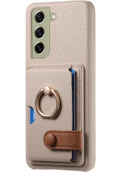 Samsung Galaxy S21 Fe Premium Dokulu Deri Kart Yuvaları Halka (Yurt Dışından)