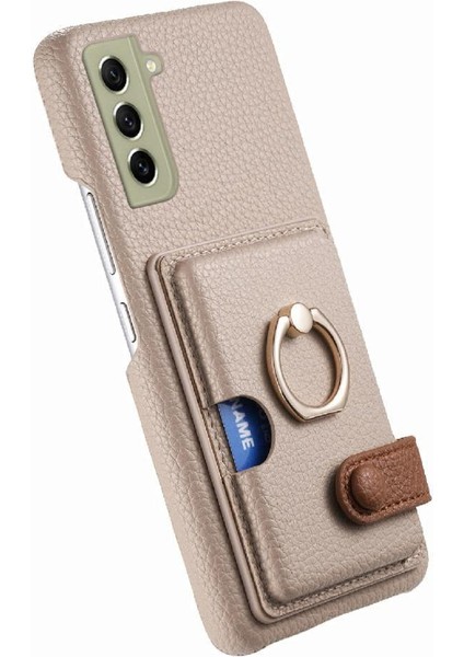 Samsung Galaxy S21 Fe Premium Dokulu Deri Kart Yuvaları Halka (Yurt Dışından)