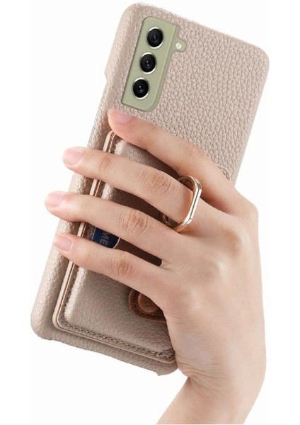 Samsung Galaxy S21 Fe Premium Dokulu Deri Kart Yuvaları Halka (Yurt Dışından)