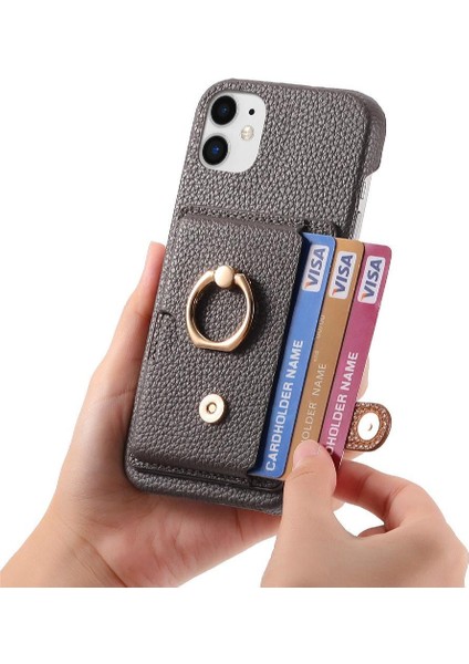 IPhone 12 Premium Dokulu Deri Halka Standı Kart Yuvaları Için Kılıf (Yurt Dışından) modelleri
