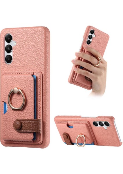 Samsung Galaxy A05S Premium Dokulu Deri Yüzük Standı Kart Yuvaları (Yurt Dışından)