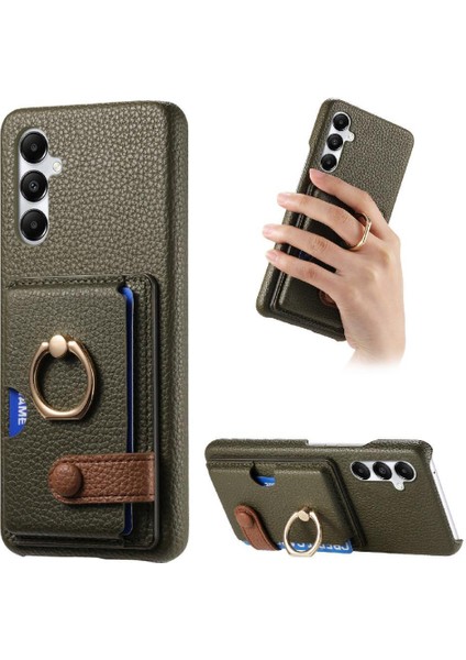 Samsung Galaxy A05S Premium Dokulu Deri Yüzük Standı Kart Yuvaları (Yurt Dışından)