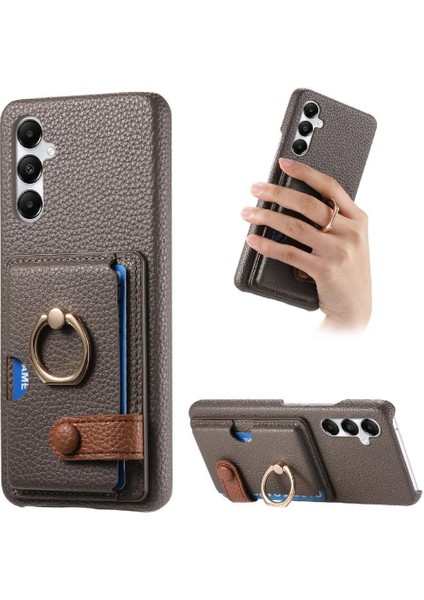 Samsung Galaxy A05S Premium Dokulu Deri Yüzük Standı Kart Yuvaları (Yurt Dışından)