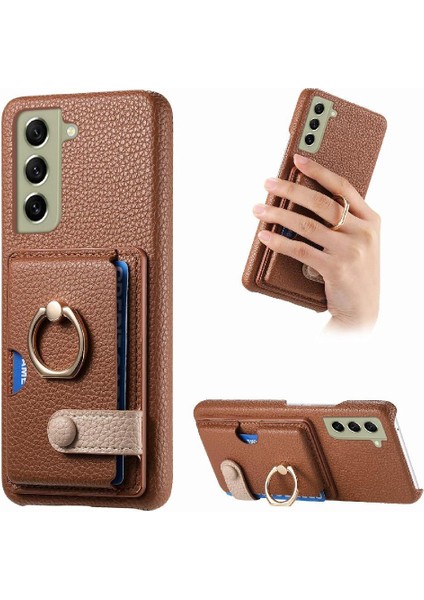 Samsung Galaxy S21 Fe Premium Dokulu Deri Kart Yuvaları Halka (Yurt Dışından)