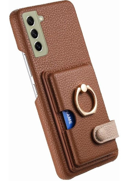 Samsung Galaxy S21 Fe Premium Dokulu Deri Kart Yuvaları Halka (Yurt Dışından)