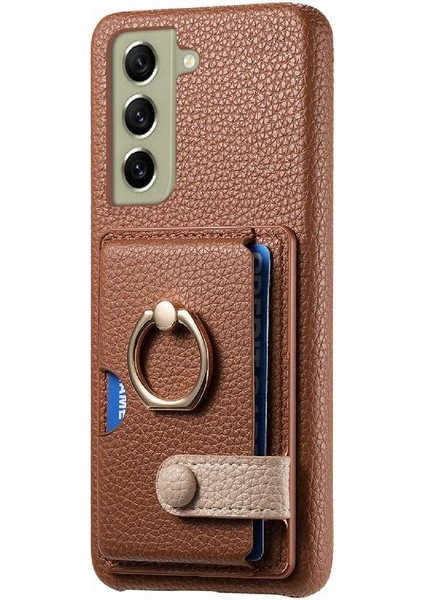 Samsung Galaxy S21 Fe Premium Dokulu Deri Kart Yuvaları Halka (Yurt Dışından)