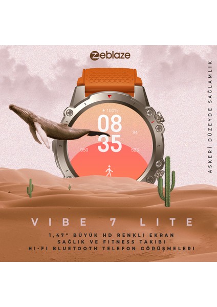 Zeblaze Vibe 7 Lite - Orange Akıllı Saat - Turuncu, SpO2 (Kan oksijeni) İzleme, Uyku İzleme, Suya Dayanıklı, Çoklu Spor Modları