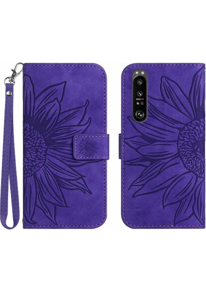 Sony Xperia 1 Vı Kabartmalı Ayçiçeği Lüks Pu Deri Kart ile (Yurt Dışından)