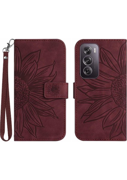 Oppo RENO12 Pro 5g Flip Cüzdan Telefon Kılıfı Için Kabartmalı Ayçiçeği ile (Yurt Dışından)