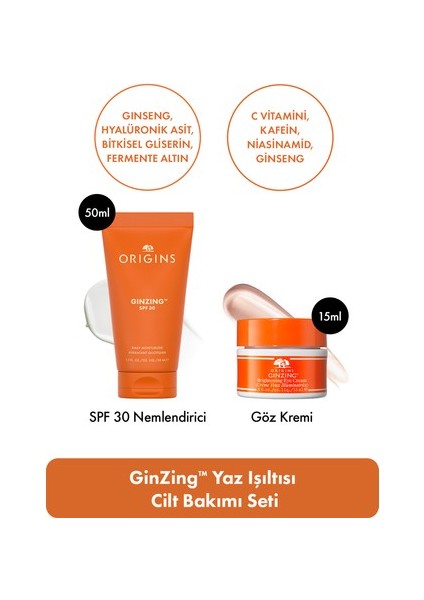 C Vitamini & Ginseng İçeren Ginzing Yaz Ikilisi: SPF30 Nemlendirici 50 ml & GÖZ Kremi 15 ml