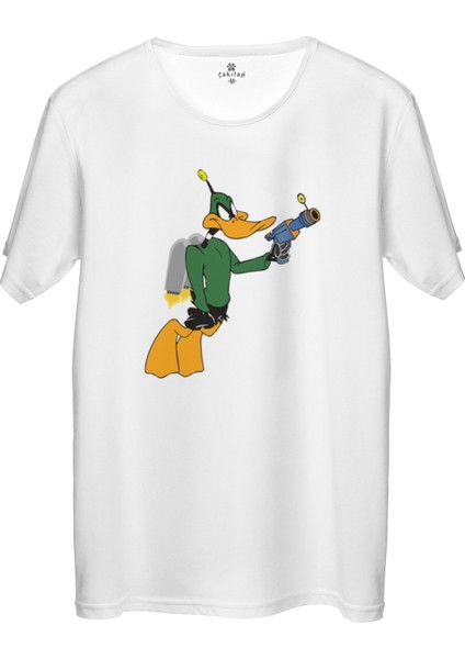 Çakılap Duck Dodgers Baskılı Tişört Unisex, Premium Kalite (Rgl-Çf)