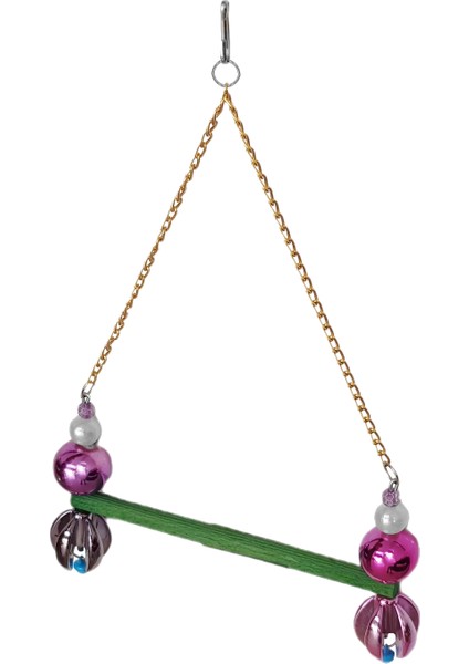 Lale Boncuklu ve Tünekli Papağan Salıncağı 15 Cm-23 cm Renkli