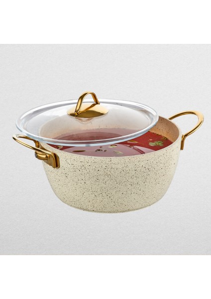 30 cm Cream Ezme Seri Derin Tencere 7 Lt (Gold Çelik Kulp)