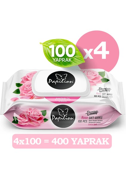 Premium Gül Özlü Ekstra Soft Islak Havlu 100X4 - 400 Yaprak