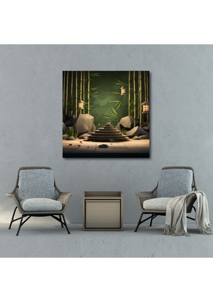 Spiritüel Duvar Tablosu - Sakin Zen Bahçesi Kanvas Tablo - Spiritüel, Kanvas Tablo, Taşlar, 100X100 modelleri