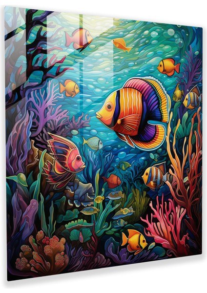 Tropikal Balık Vitray Baskı - Tropikal, Tropikal Balık, Modern Sanat, Mercan Kayalıkları, 30X30