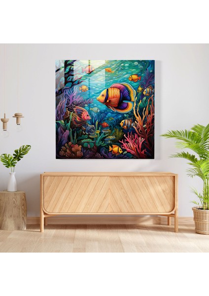 Tropikal Balık Vitray Baskı - Tropikal, Tropikal Balık, Modern Sanat, Mercan Kayalıkları, 30X30 fiyatları