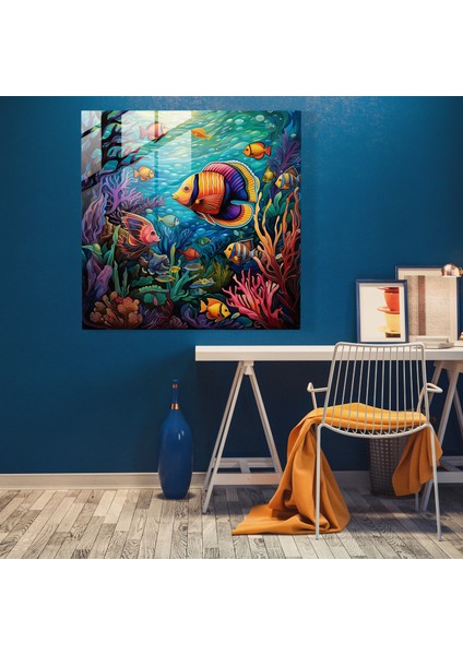 Tropikal Balık Vitray Baskı - Tropikal, Tropikal Balık, Modern Sanat, Mercan Kayalıkları, 30X30 modelleri