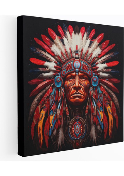 Geleneksel Kızılderili Şefi Duvar Sanatı - Kızılderili, Duvar Süslemesi, Kanvas, Kızılderili Kültürü, 30X30