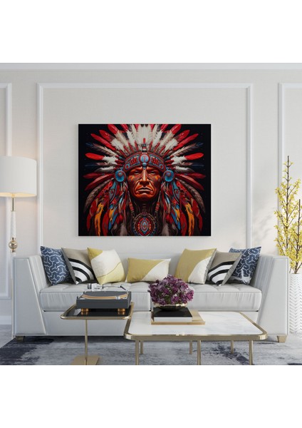 Geleneksel Kızılderili Şefi Duvar Sanatı - Kızılderili, Duvar Süslemesi, Kanvas, Kızılderili Kültürü, 30X30 fiyatları