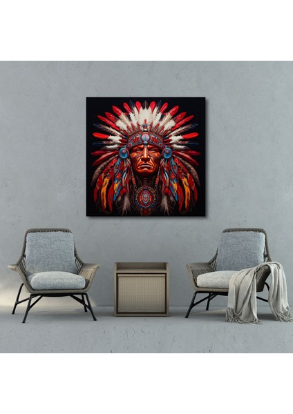 Geleneksel Kızılderili Şefi Duvar Sanatı - Kızılderili, Duvar Süslemesi, Kanvas, Kızılderili Kültürü, 30X30 modelleri