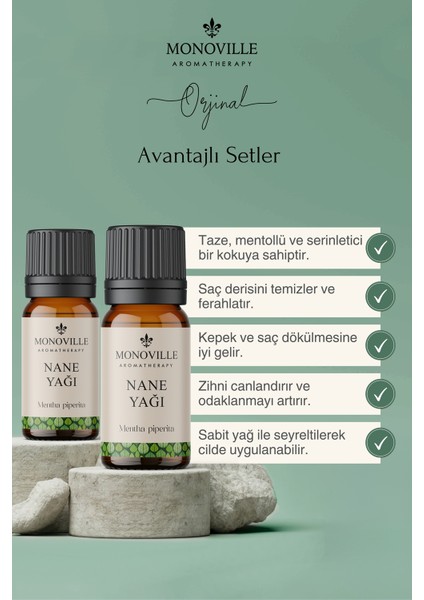 Tıbbi Nane Uçucu Yağı 2'li Set % 100 Saf ve Doğal ( Peppermint Essential Oil ) 2x10 ml