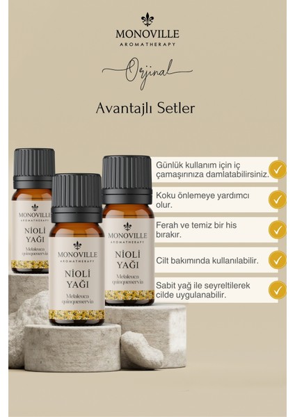 Monoville Nioli Uçucu Yağı 3'lü Set %100 Saf ve Dağol 3 x 10 ml