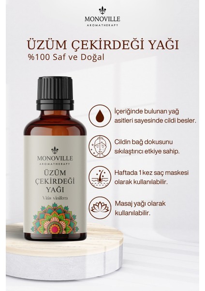 Üzüm Çekirdeği Yağı %100 Saf ve Doğal Soğuk Sıkım ( Grape Seed Oil ) 30 ml