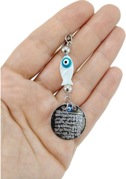 Metal Ayetel Kürsi Araba Dikiz Ayna Süsü El Yapımı Lüks Aksesuar Sedef Balık Nazar Boncuğu