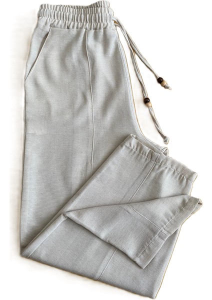 Kadın Beli Lastikli Biyeli Ince Yazlık Keten Pantolon indirimleri