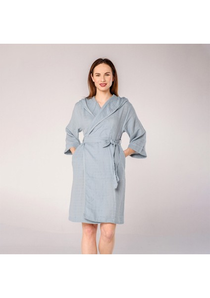 Başak Nakışlı Müslin Bornoz Turkuaz