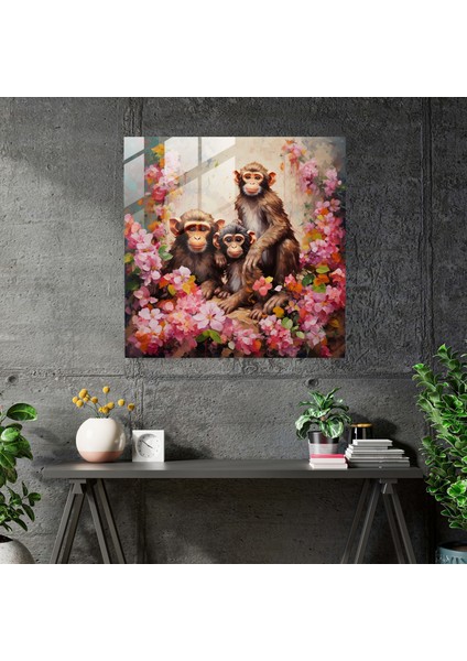 3 Maymun Cam Baskı - 3 Maymun, Modern Sanat, Sanat Eseri, Cam Duvar Sanatı, 30X30