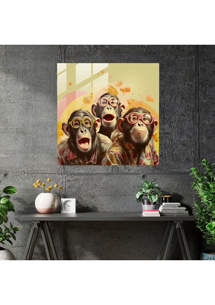 3 Maymun Kolaj Cam Baskı - 3 Maymun, 3 Maymun, Modern Sanat, Cam Baskı, 30X30